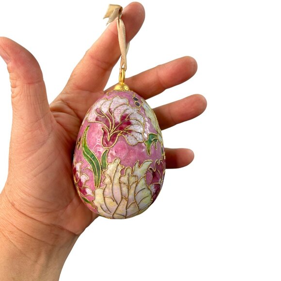 Vintage Cloisonne Goldtone Floral Egg Hanging Ornament Victorian Enameled - Picture 4 of 10